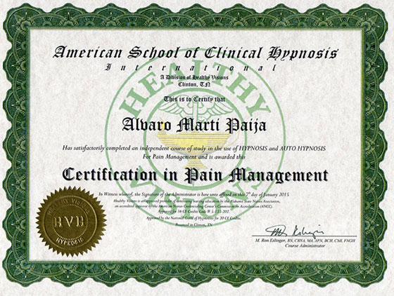 American School of Clinical Hypnosis - Certification in Pain Management